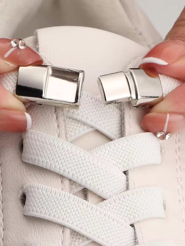 2pcs No-Tie Shoelaces With Buckle, White Polyester Unisex Accessories For Shoes For Women Men Sneakers Shoes, Casual Shoes,White Shoes,Basketball Shoes,Trainers Running Shoes Summer, Shoes Accessories Gifts Ideas
